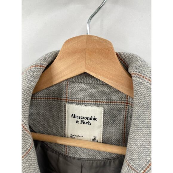 Abercrombie & Fitch gray plaid pea coat S tall - Picture 3 of 6